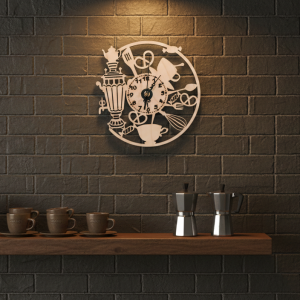 Χειροποίητο Ξύλινο Ρολόι Τοίχου "Coffee & Bakery