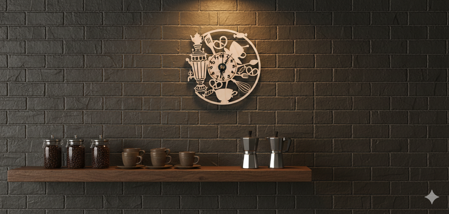 Χειροποίητο Ξύλινο Ρολόι Τοίχου "Coffee & Bakery