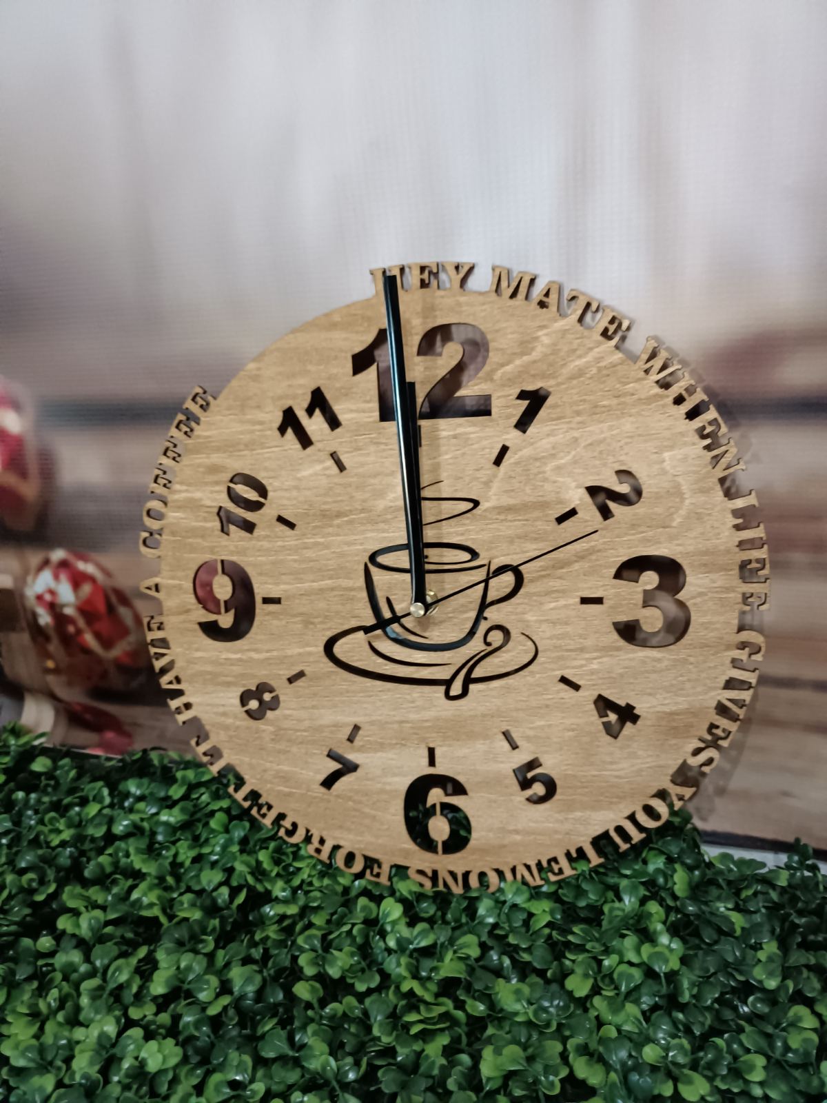 Χειροποίητο Ξύλινο Ρολόι Τοίχου "Coffee Time" - Image 2