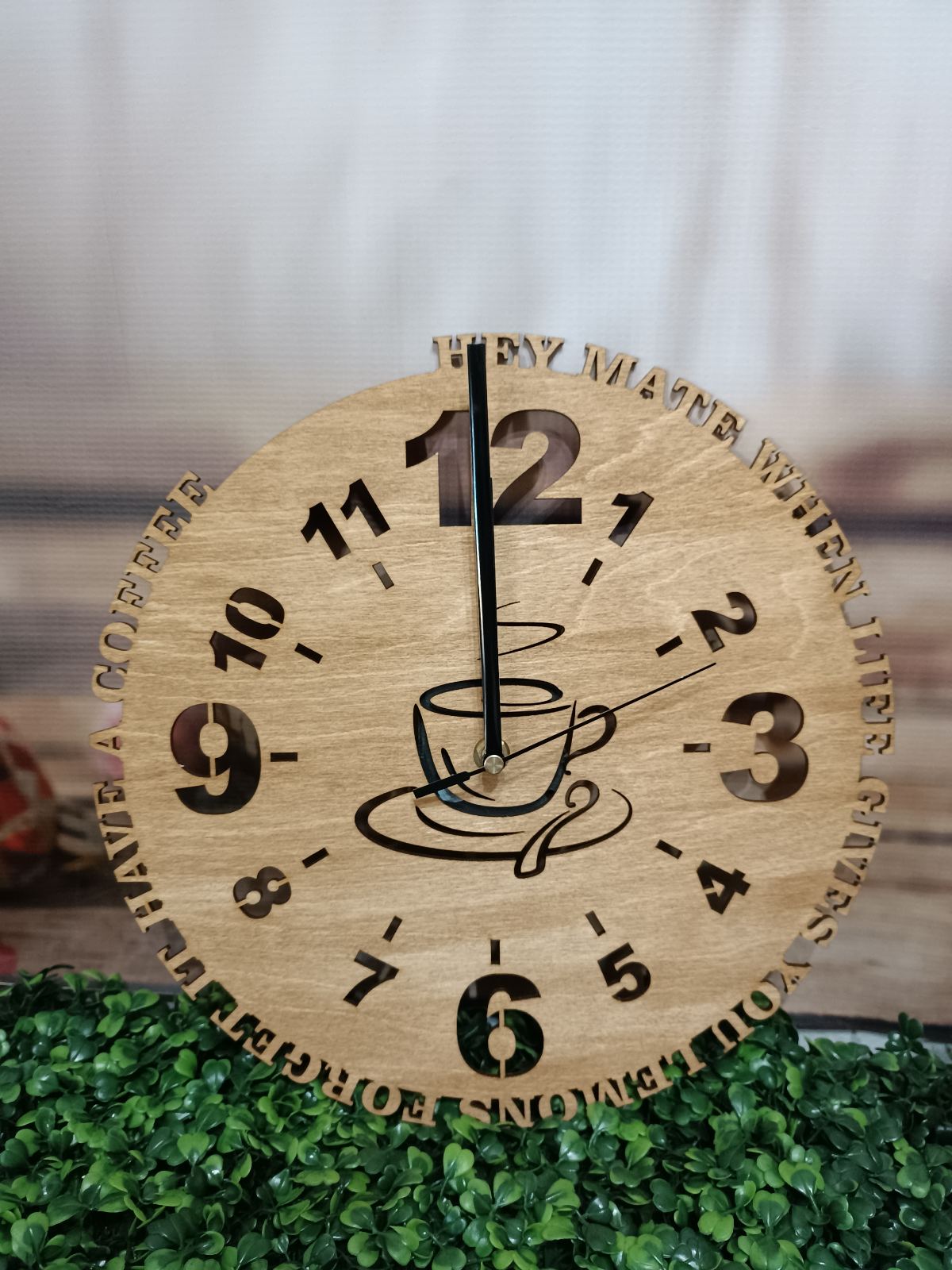 Χειροποίητο Ξύλινο Ρολόι Τοίχου "Coffee Time"