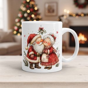 Χριστουγεννιάτικη Κούπα Άγιος Βασίλης & Mrs. Claus κάτω από το Γκι